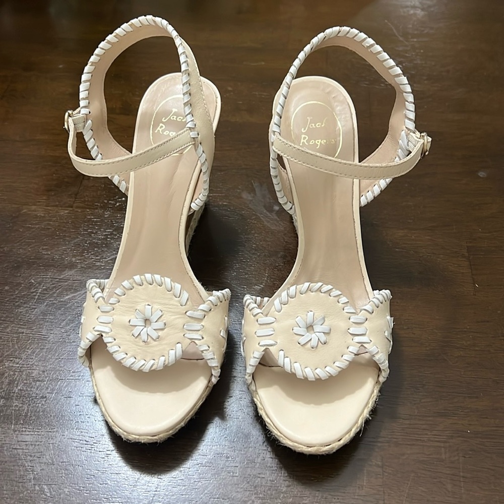 Jack Rogers Wedges. Size 10. Natural and White.